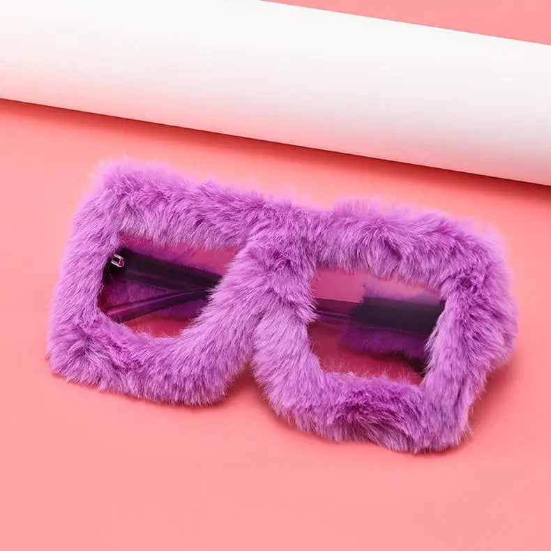 Oversized Square Women Sunglasses New Fashion Furrry Frame Gradient Shades Eyewear Retro Brand Design Winter Sun Glasses 2025