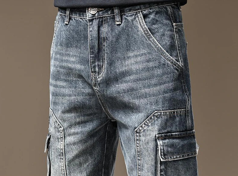 Jeans for Men Straight Male Cowboy Pants with Pockets Trousers Cargo Regular Aesthetic New in Stacked Korean Fashion Trend 2024