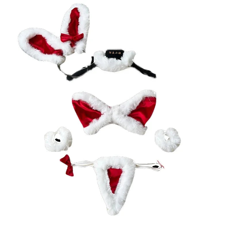 Women Sexy Christmas Velour Bra Brief Suits Fashion Intimate Lingerie 5 Piece Erotic Bras Thongs Outfits Underwear Sets 2025