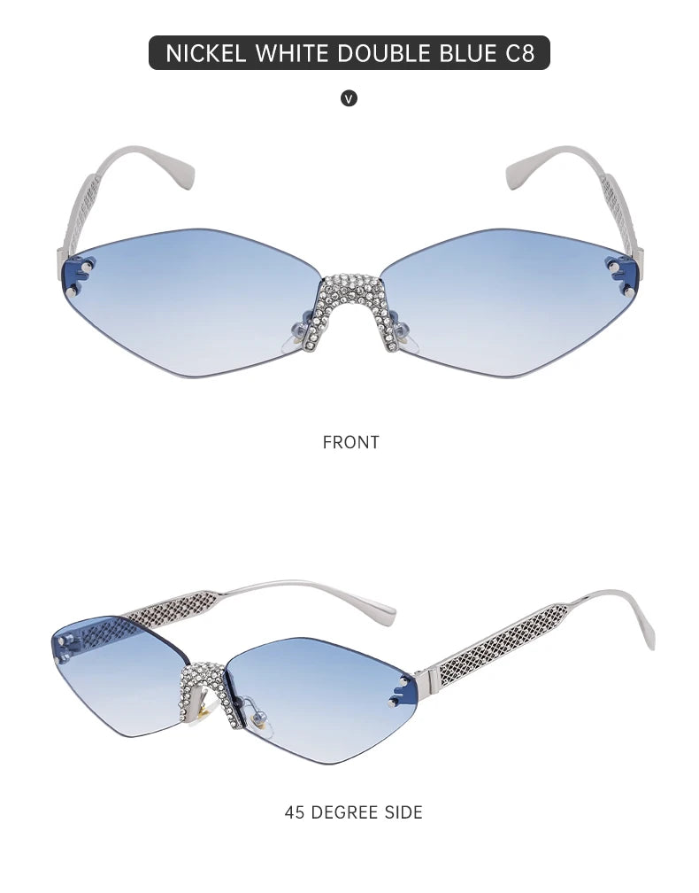 Small Metal Frame Hexagon Rimless Sunglasses Women 2025 Luxury Brand Design Polygon Sun Glasses For Ladies Retro Eyewear Shades