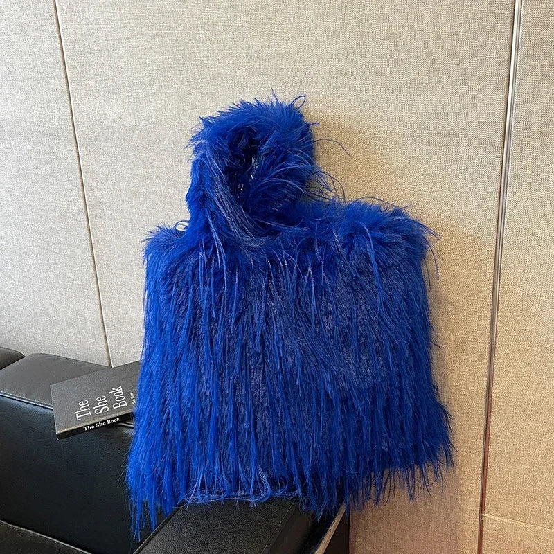 2025 NEW Wool Women's Plush Shoulder Bags Y2k Hot Faux Fur Lady Bag Large Capacity Fashion Female Furry Purse Tote Handbags