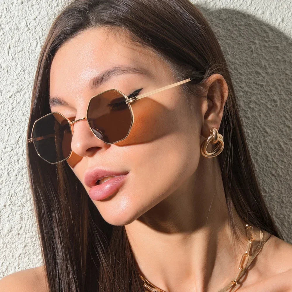 MUSELIFE Polygon Sunglasses Vintage Octagon Metal