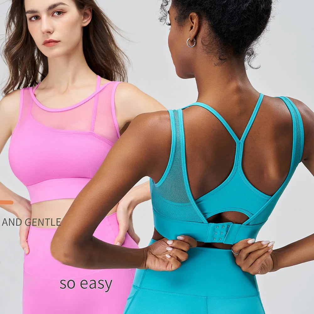 Cloud Hide SEXY Mesh Sports Bra Fitness Underwear Yoga Crop Tank Top HOT Girl Vest Athletic Shockproof Shirt Running Sportswear