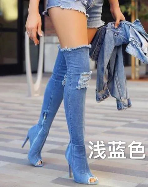Women Thigh High jean Winter Boots