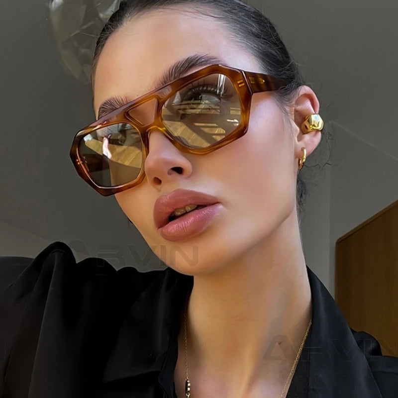 Vintage Square Sunglasses Thick Frame Double Bridge