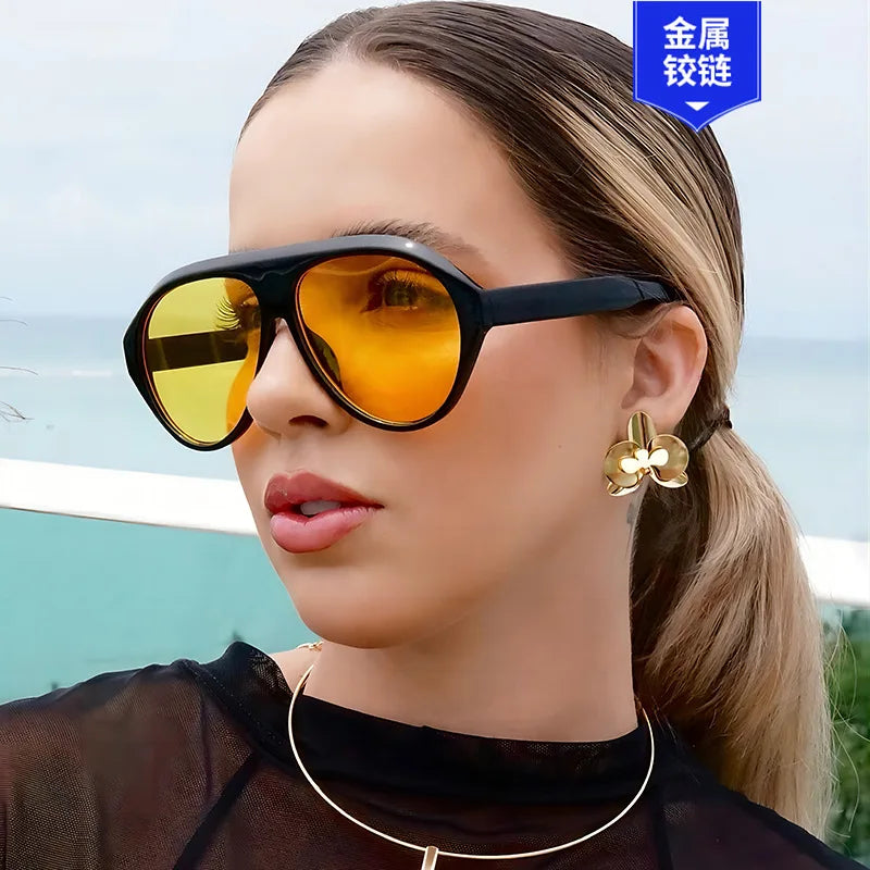 2025 New Fashion Oval Luxury Brand Sunglasses For Women Men Retro Oversized Frame Sun Glasses Trending Shades UV400 Eyeglasses