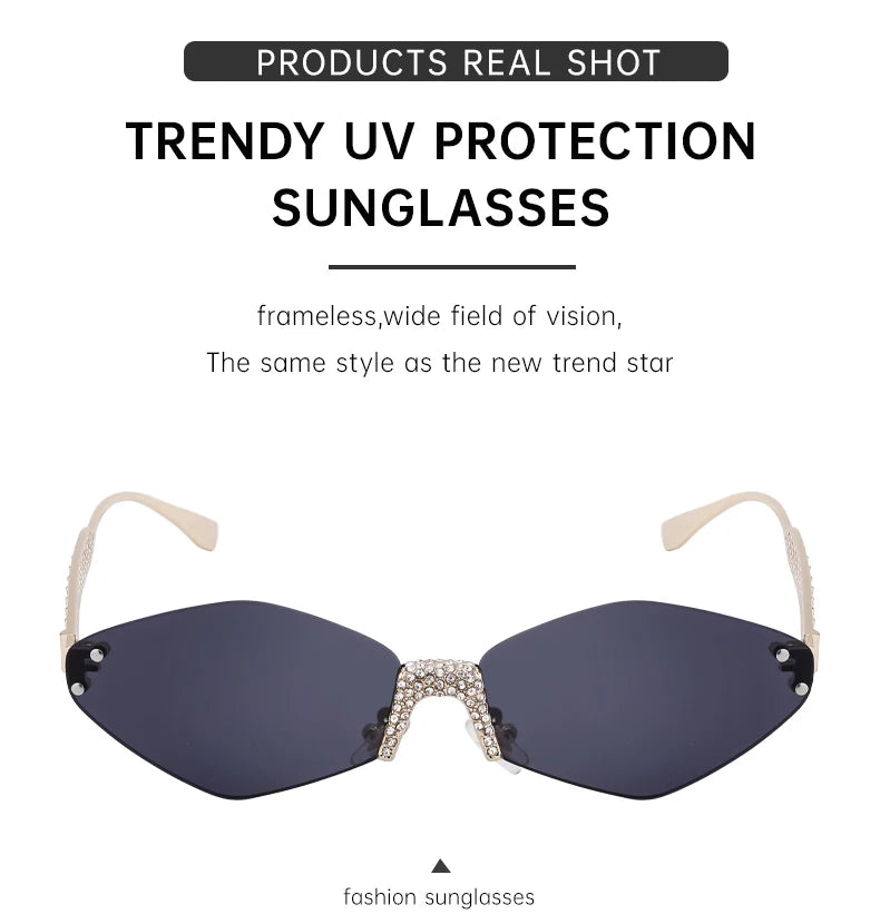 Small Metal Frame Hexagon Rimless Sunglasses Women 2025 Luxury Brand Design Polygon Sun Glasses For Ladies Retro Eyewear Shades