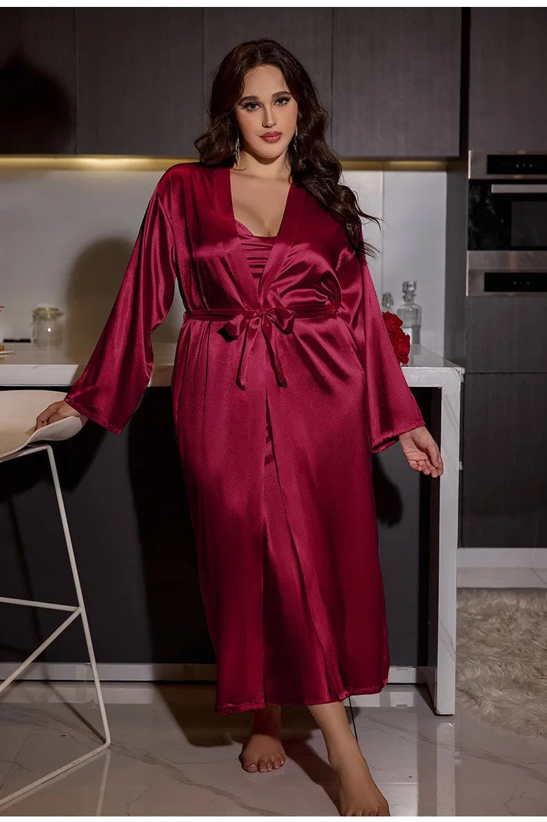 Plus Size 5XL Wedding Long Robe Dresings Gown Kimono Bathrobe Sleepwear Casual Women Homewear Silky Satin Nightgown Lingerie