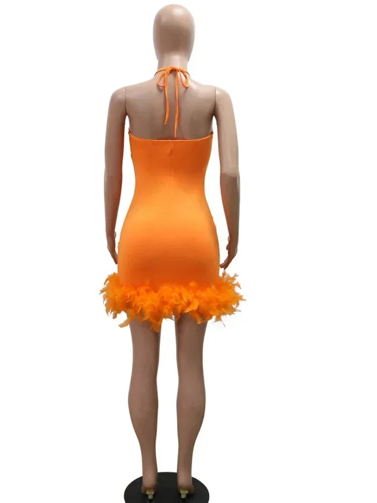 Beautiful Mesh Sequin Feather Glam Dress Luxury Woman Party Dress Glitter Sleeveless Night Out Dresses Birthday Outfits