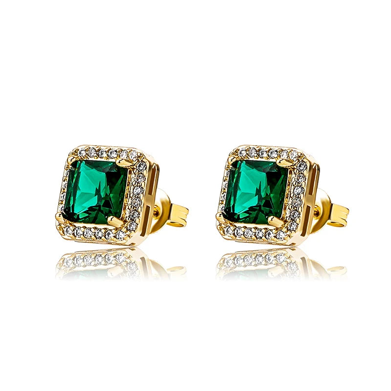 1 Pair Hip Hop 3A+ CZ Stone Pave Bling Ice Out Geometric Square Stud Earrings for Men Rapper Jewelry Gold Silver Color