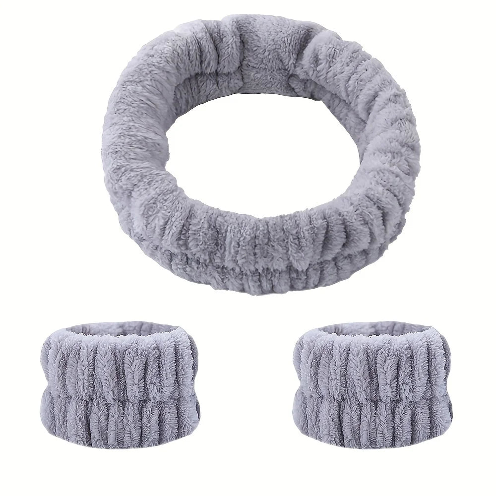 Coral Velvet Facial High-elastic Makeup Hairband Face Wash Wristband Set-face Wash, Facial Mask, Skin Care