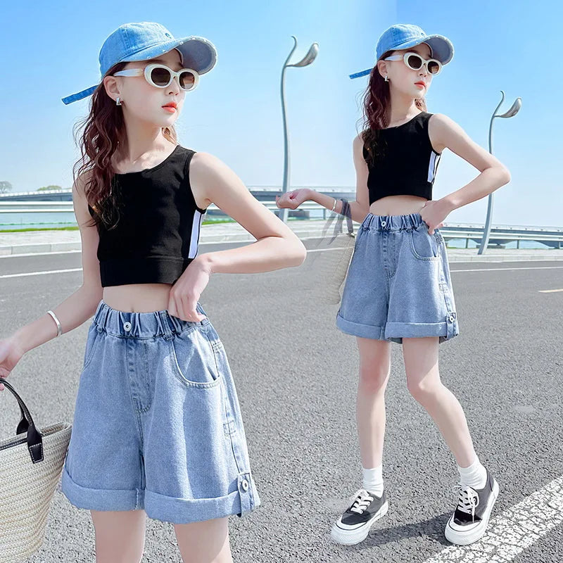 New Girls Shorts Summer Children's Denim Shorts For Kids Trousers Casual Beach Shorts Hot Pants For Teen Girl Clothes 10 12Years