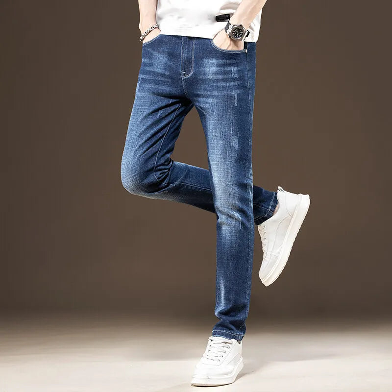 Slim Boys Blue Jeans, Black Men's Fashion Casual Trousers, Gray Denim Pants, Asian Size 28-38, Men Jean