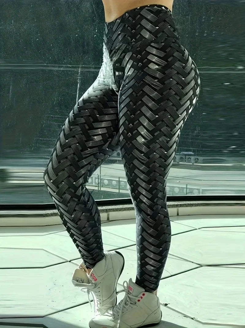 Women's Plus Size Randomly Printed High Waisted Slim Fitting Leggings for All Seasons Versatile Commuting Pants