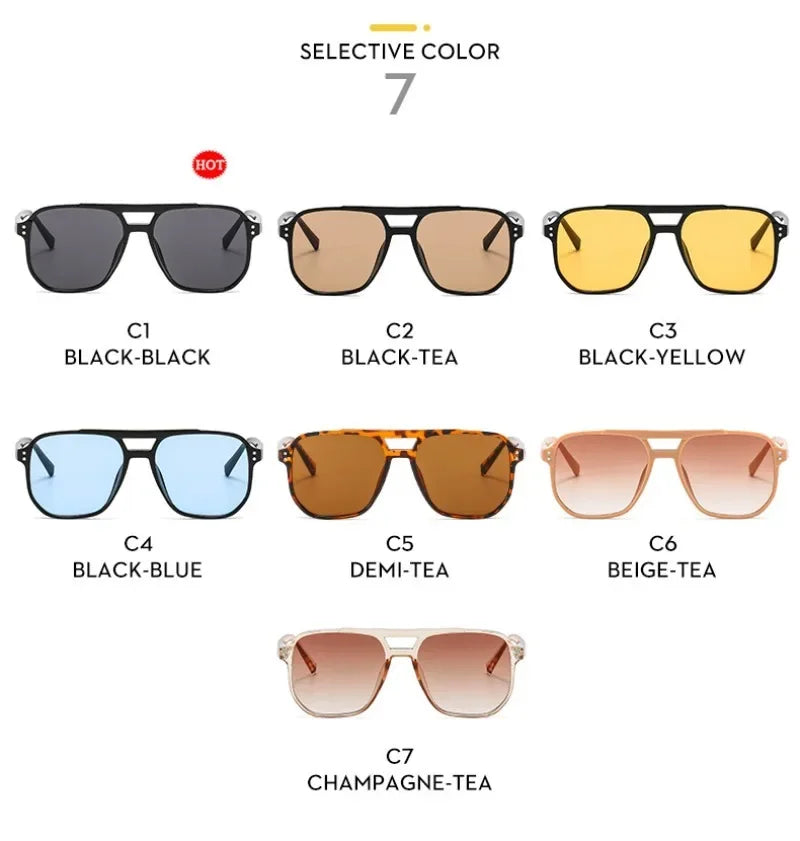 Vintage Square Sunglasses Thick Frame Double Bridge UV400