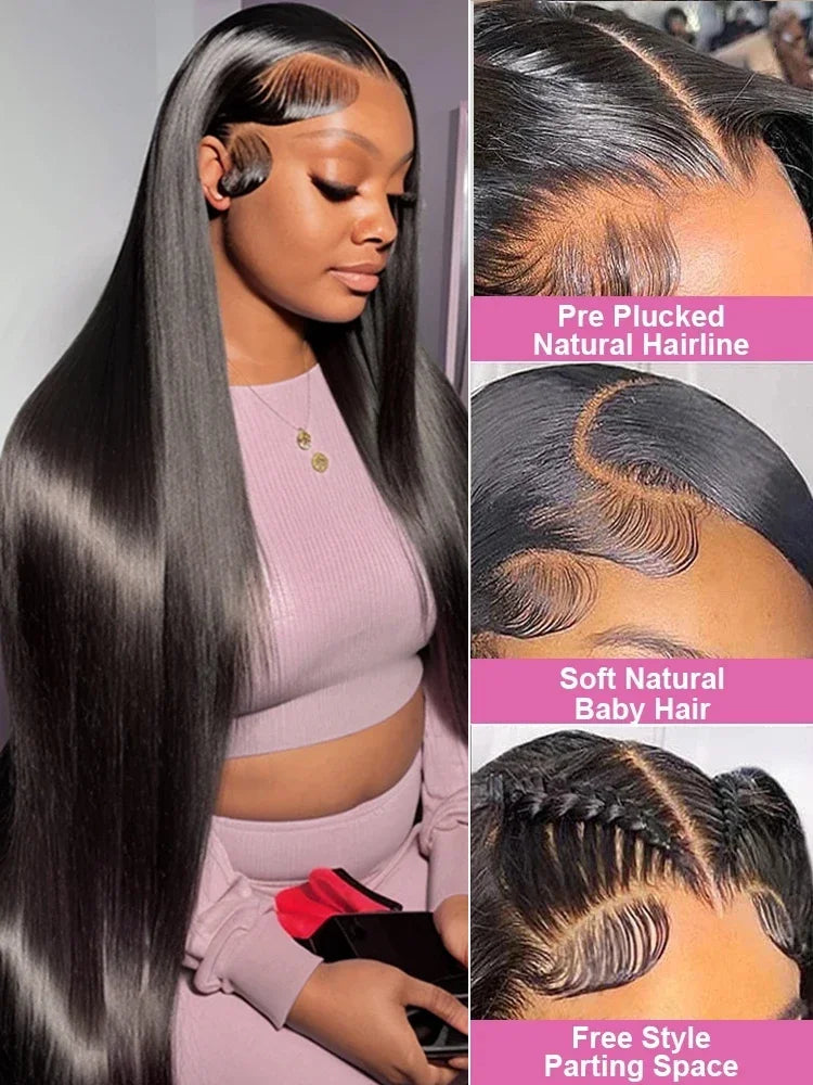 Glueless Wig Human Hair Bone Straight 30 Inch HD Lace