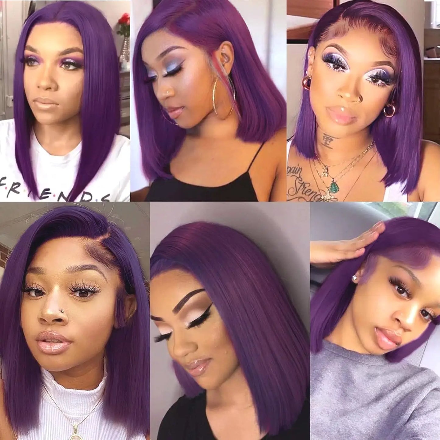 Dark Purple Bob Wig Human Hair 13x4 Hd Lace Front Wigs Human Hair 180% Density Glueless Wigs Short Cut Straight Bob Wigs
