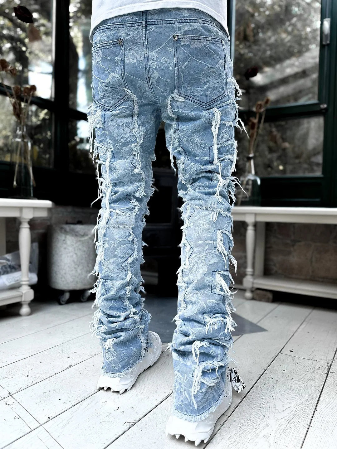 2024 Spring Summer New Men's Clothing Fashion Solid Color Elastic Patch Denim Straight-Leg Pants Jeans