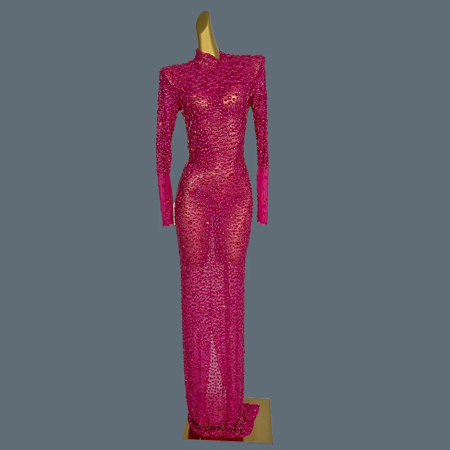 Stunning Evening Gown Long Dress Birthday Celebrate Luxurious Costume Sparkly Big Rhinestone Dancer Flashing Party Dress Gesebei