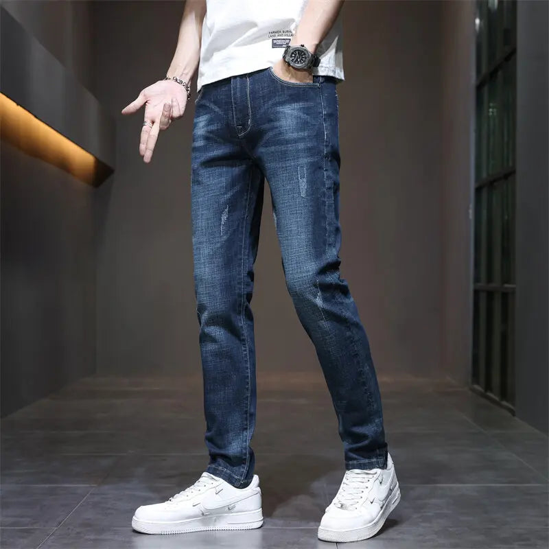 Slim Boys Blue Jeans, Black Men's Fashion Casual Trousers, Gray Denim Pants, Asian Size 28-38, Men Jean
