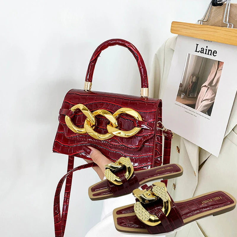 High Quality PU Purses And Sandals Sets For Women