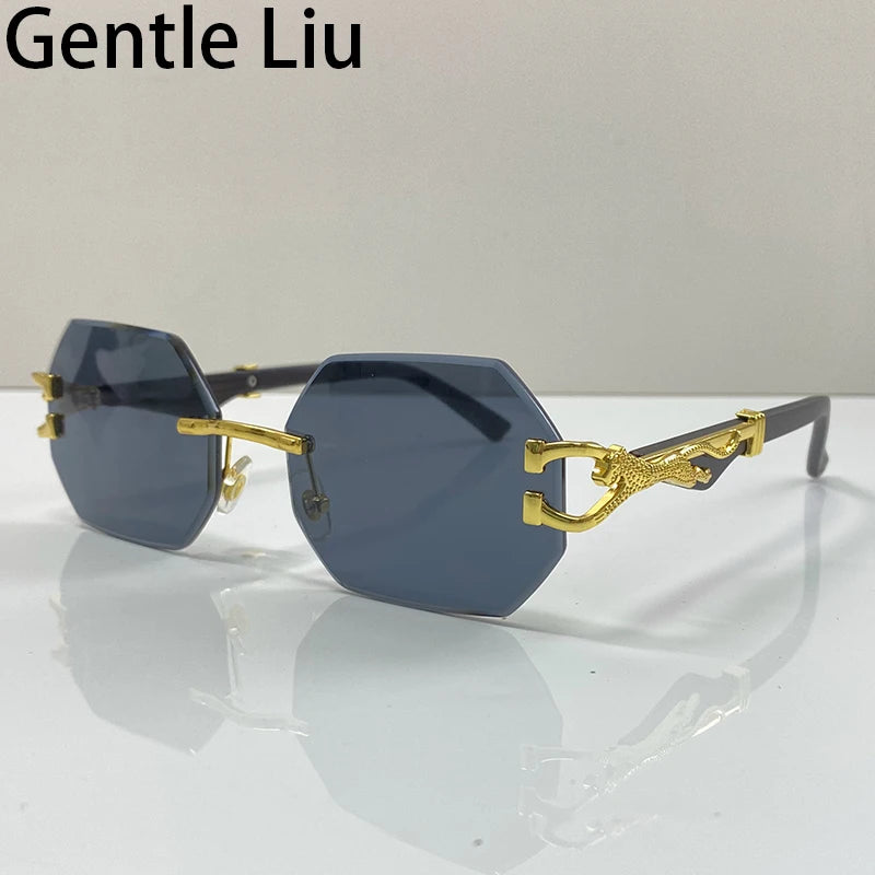 Small Frame Hexagon Rimless Sunglasses Men Retro Frameless Sun Glasses for Women 2025 Luxury Brand Square Eyewear UV400 Shades