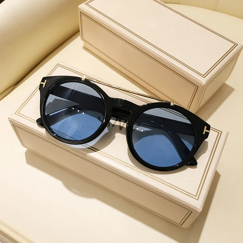 Trendy Retro Round Rivet Sunglasses Women 2025 Brand Double Bridge Shade Eyewear Colorful Lens Gray Yellow Frame Men Sun Glasses
