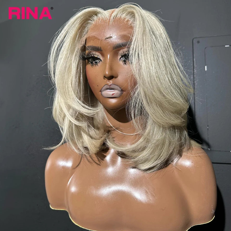 13x4 White Blonde Color Bob Wig Lace Front Wigs Human Hair 180 Density 613 Color Hair Straight Lace Frontal Wigs Pre Plucked