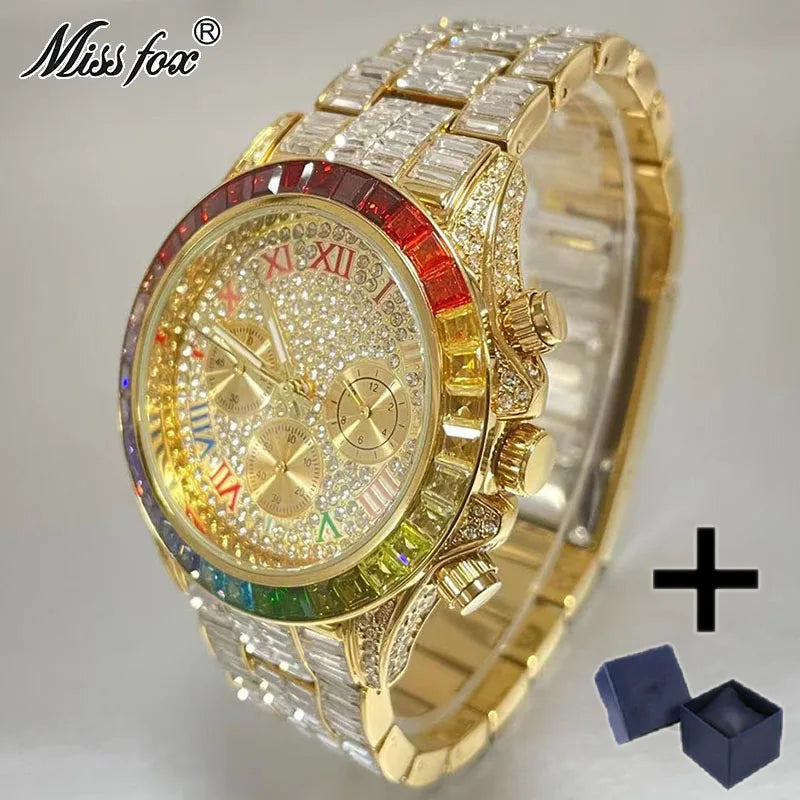 Top Luxury Iced Rainbow Watch Jewelry