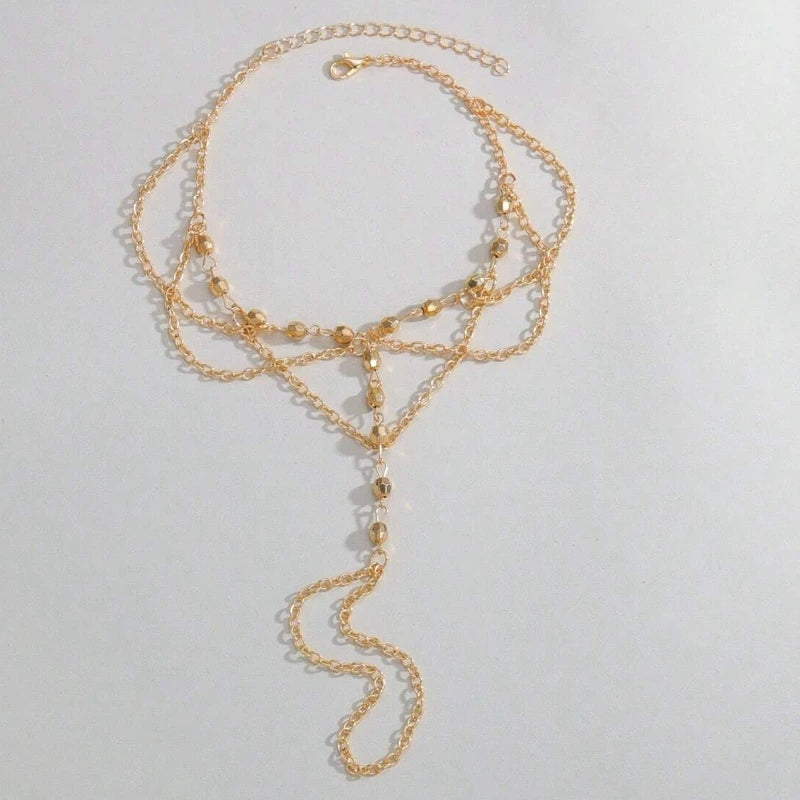 Women's Beaded Tassel Toe Bracelet Summer Beach Jewelry