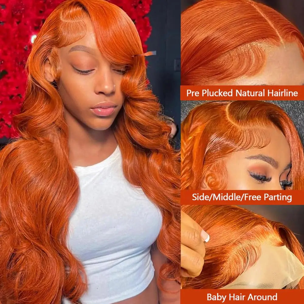 30 36 Inch Body Wave 13x6 Orange Ginger Lace Front Wigs Human Hair Pre Plucked 13x4 Human Hair Lace Frontal Wigs For Women