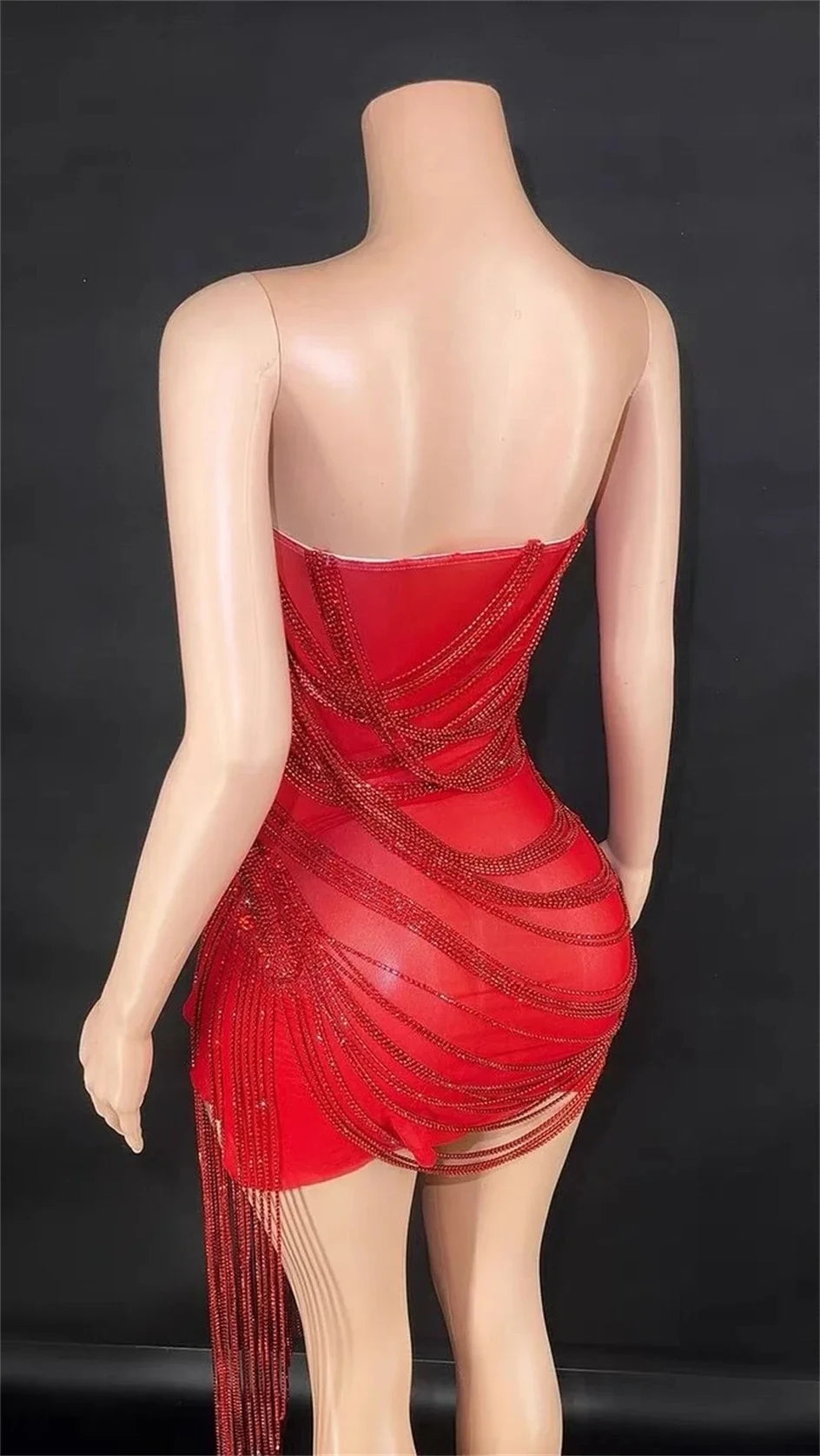 STOCK Sparkly Rhinestone Fringe Dress Women Sexy Birthday Wedding Party Prom Drag Queen Costume Outfit Stage Wear Festival