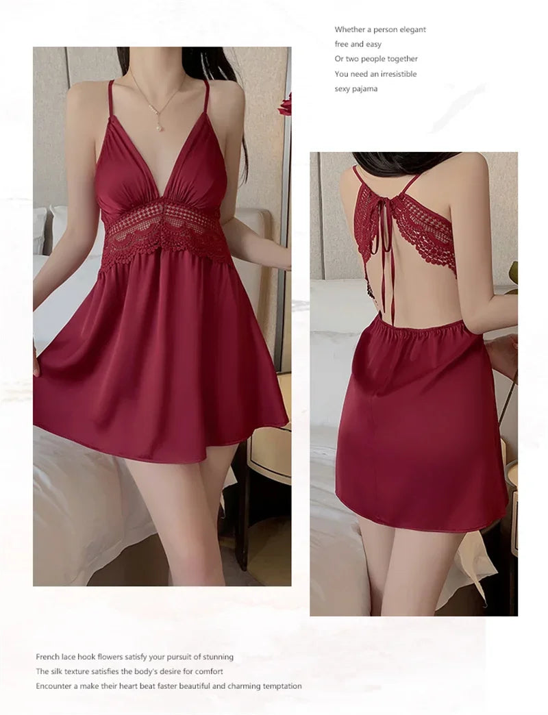 REBEYULI Brand 2025 Vintage Women Nightgown Sets Sexy Lingerie Set Spaghetti Strap Nigh Dress with Bra Cups Women's Nightwear