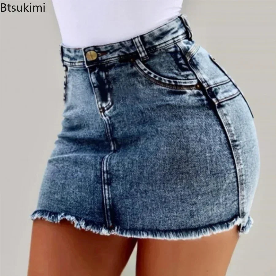 2025 Women's Summer High Waisted Mini Denim Skirt Sexy Ladies Club Party Wear Slim Bodycon Short Jeans Skirt Denim Skirt Female