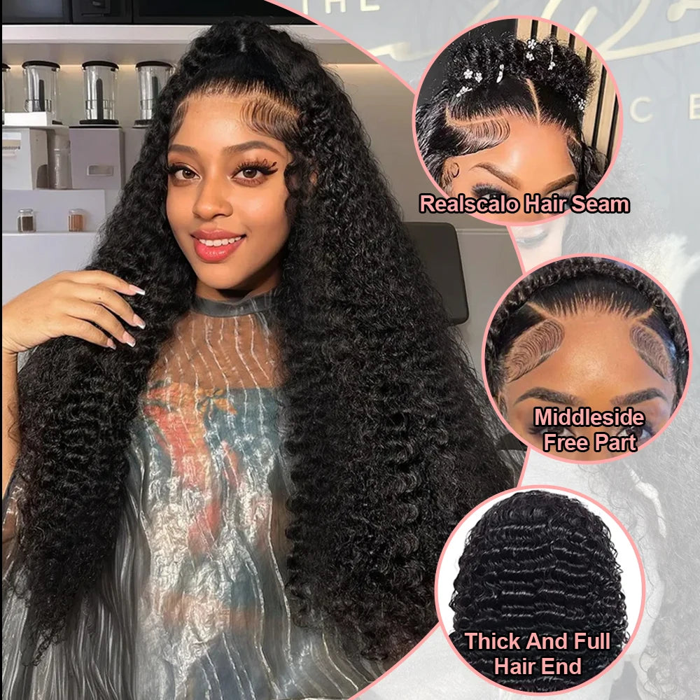 Curly 360 Lace Front Human Hair Wigs 250 Density Brazilian Deep Wave 40 Inch 13x6 HD Lace Frontal Wig 100% Human Hair Preplucked