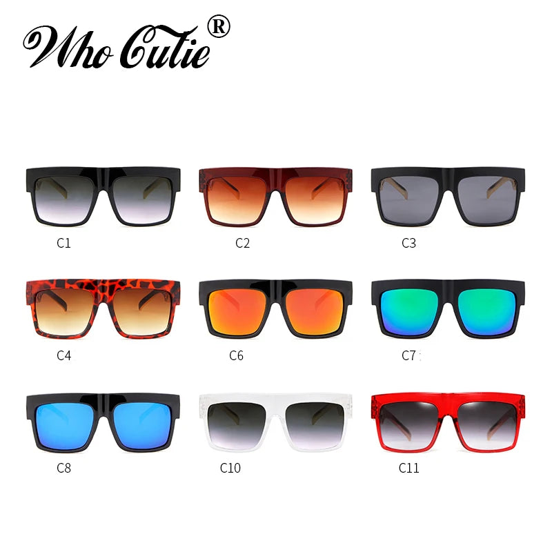 2025 Oversized Hip Hop Sunglasses Men Women Brand Design Flat Top Retro Square Black Sun Glasses Gold Plastic Chain Frame OM725