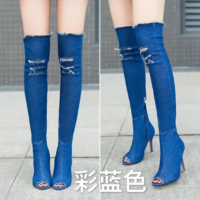 Women Thigh High jean Winter Boots