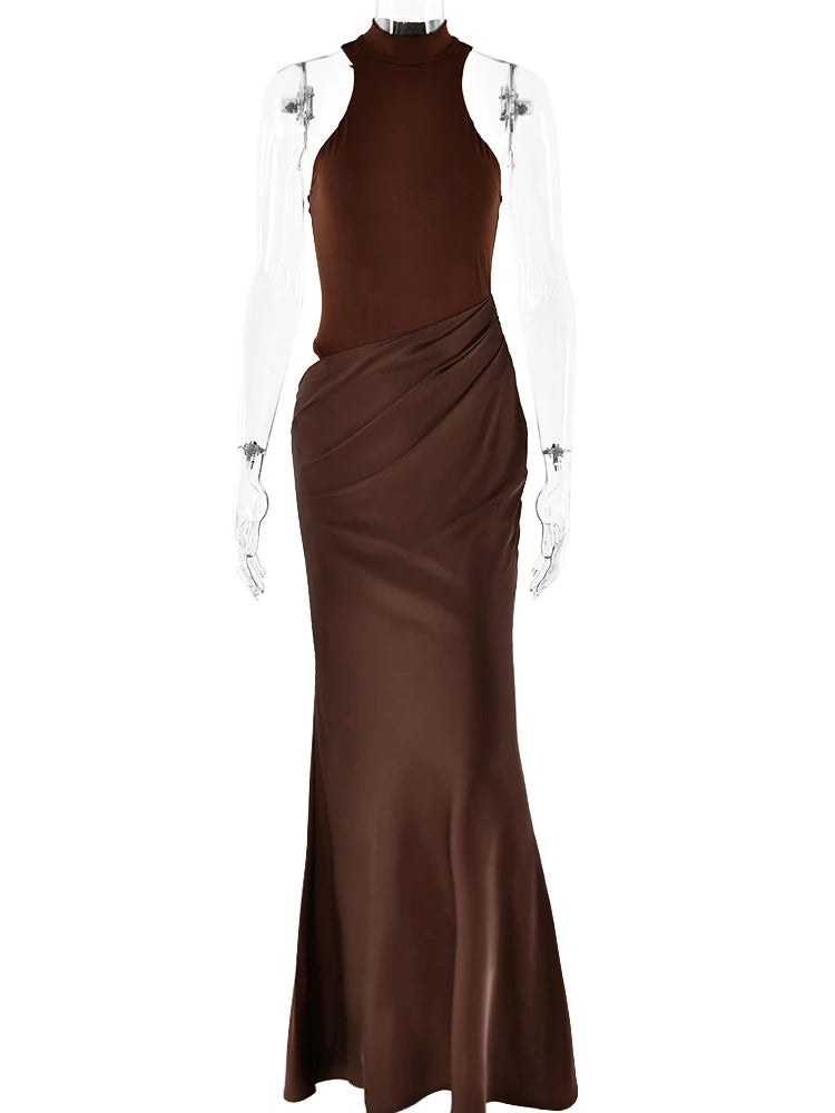 Satin Sexy Hollow Out Women Maxi Dress