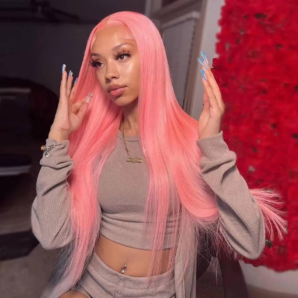 30 Inch Straight Lace Front Wig Human Hair Light Pink 13x6 hd Lace Front Wig Human Hair Pre Plucked 13x4 Lace Front Colored Wig