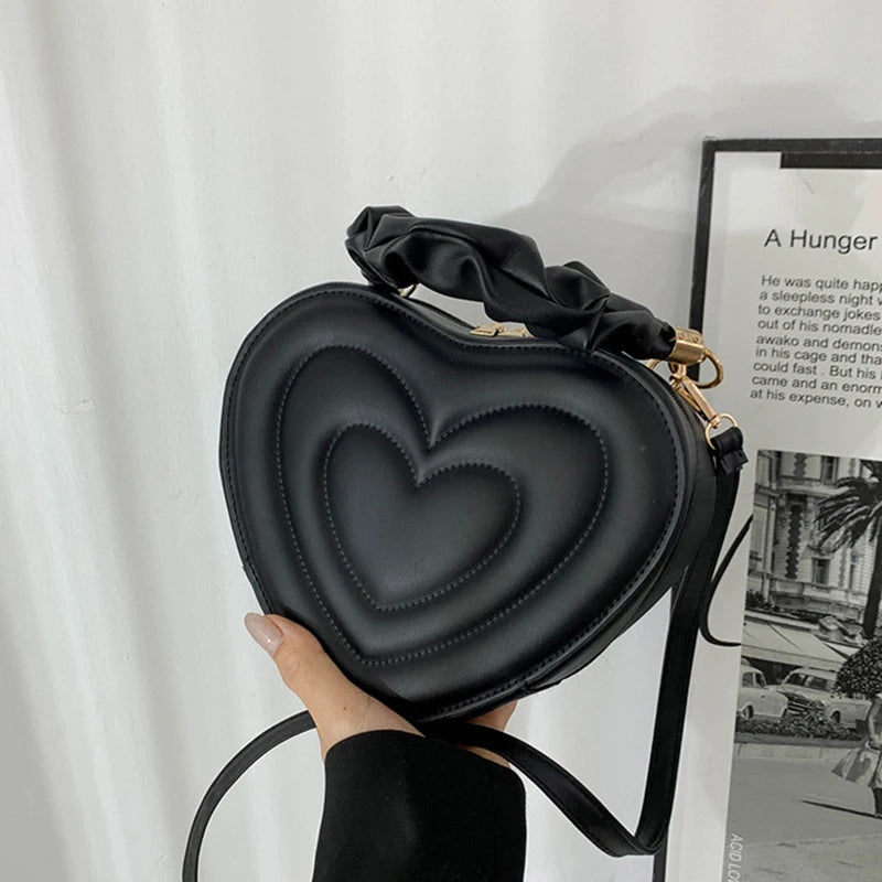 Luxury Quilted Handle Women PU Leather Heart Shoulder Bag