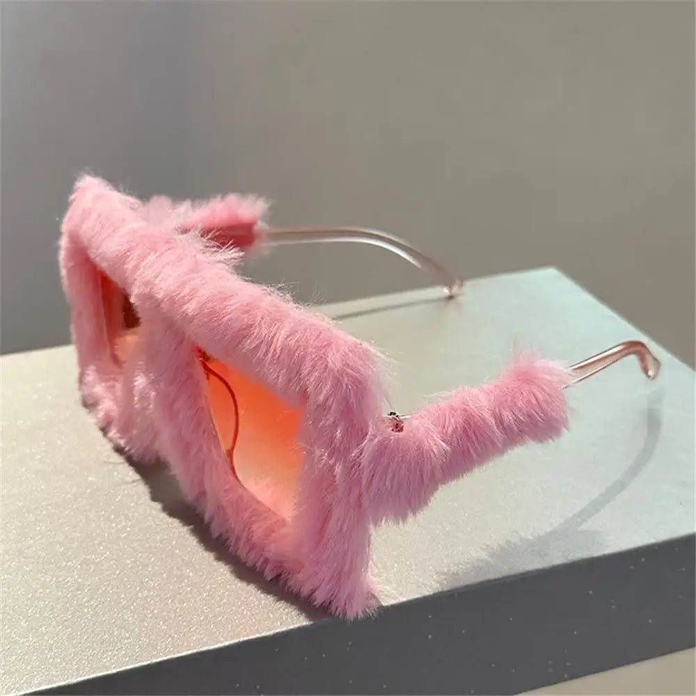 Oversized Square Women Sunglasses New Fashion Furrry Frame Gradient Shades Eyewear Retro Brand Design Winter Sun Glasses 2025