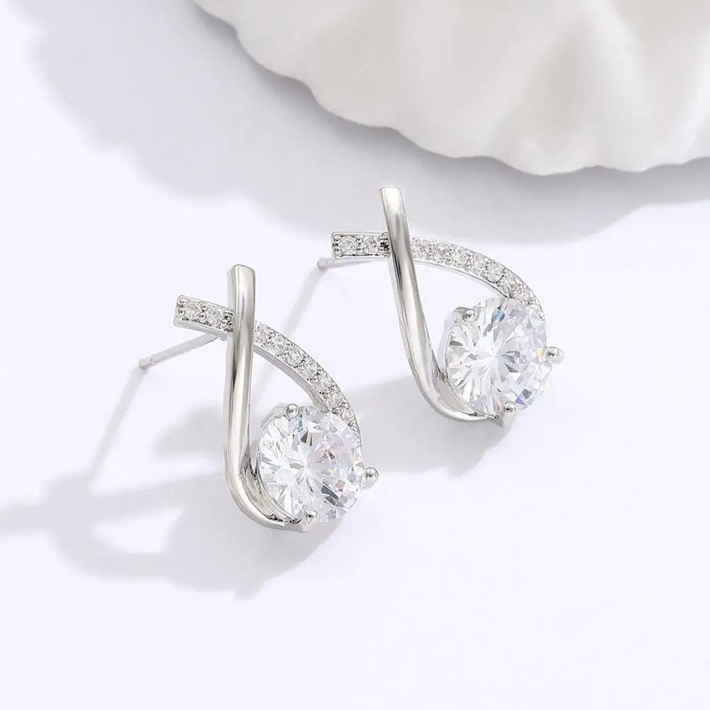 Women's Cross Stud Earrings Korean Style Crystal