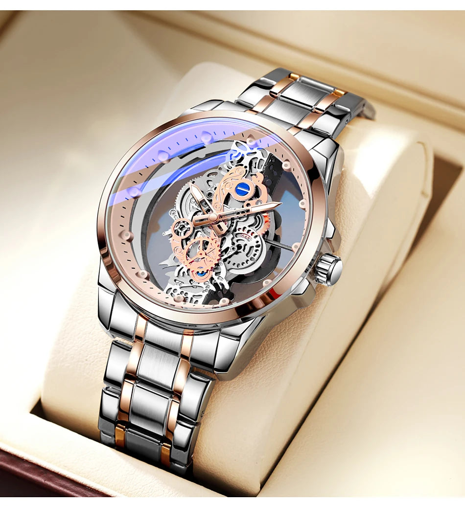 TPW Hot Trendy Fashion Wholesale Men Golden Skeleton Automatic Quartz Wrist Watches Luxury 2024