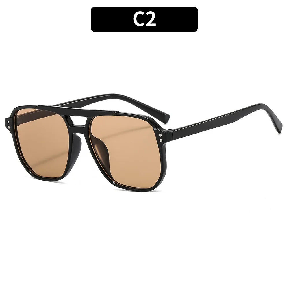 Vintage Square Sunglasses Thick Frame Double Bridge UV400