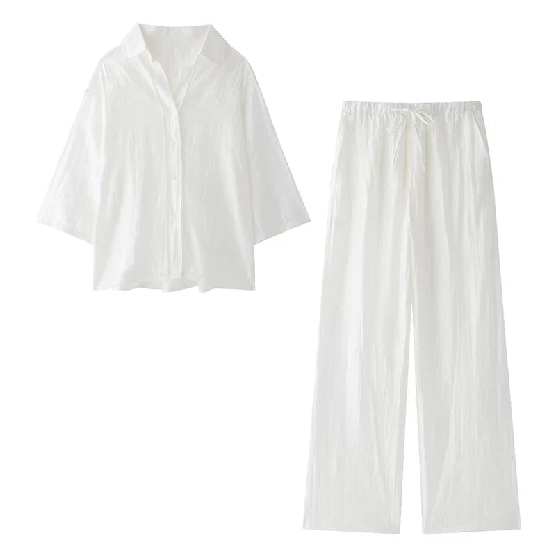 Women's Jacquard Shirt and Pants Set Casual Chic