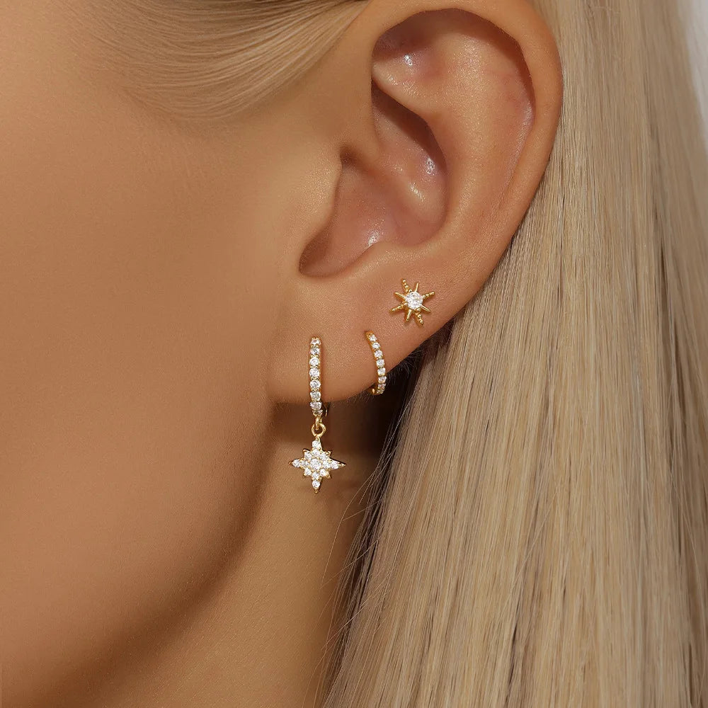 Stainless Steel Round Star Drop Earrings