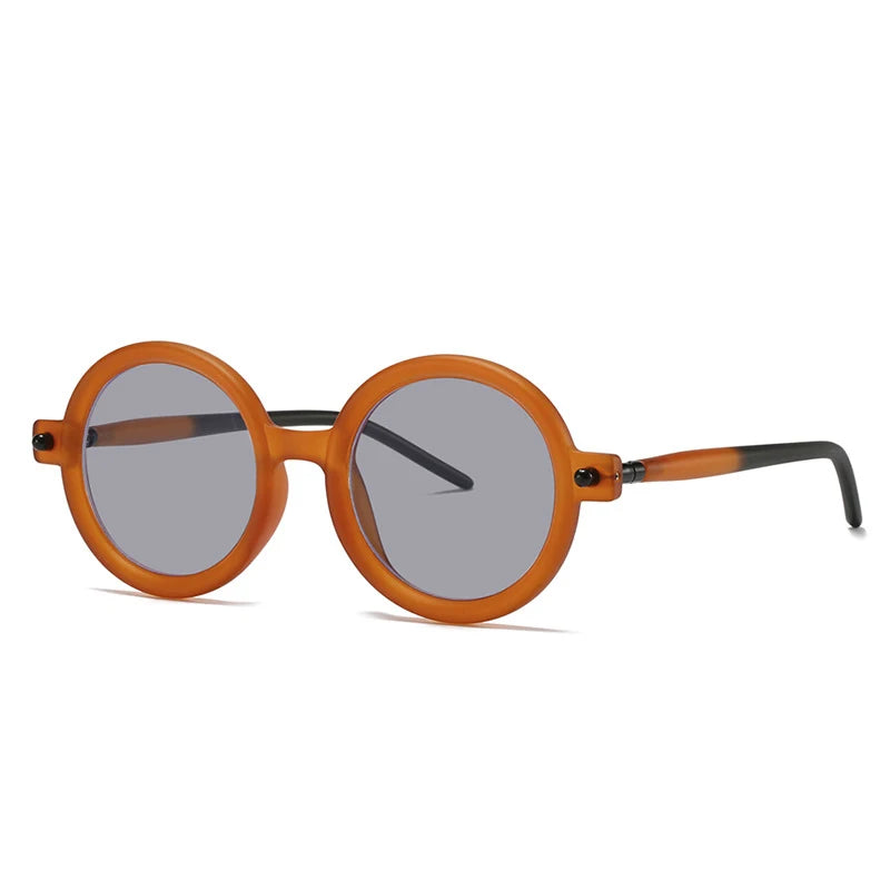Retro Gray Pink Lens Round Sunglasses Women 2025 Brand Trendy Shiny Circle Frame Men Spectacle Plain Eyewear Shades Sun Glasses