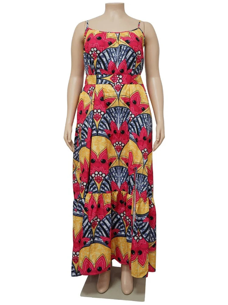 Wmstar Plus Size Dresses for Women Floral Printed Slip Loose Stretch Big Swing Maxi Dress Summer Clothes Wholesale Dropshipping