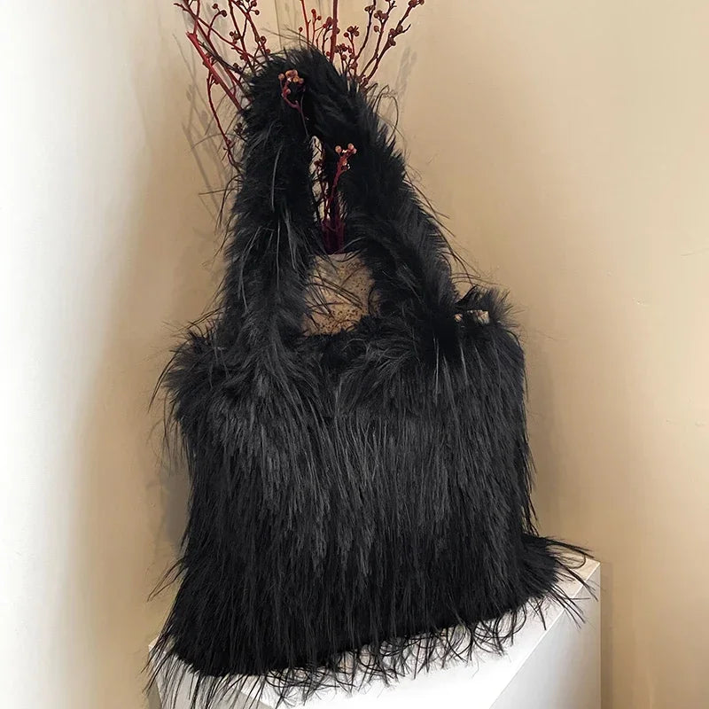 2025 NEW Wool Women's Plush Shoulder Bags Y2k Hot Faux Fur Lady Bag Large Capacity Fashion Female Furry Purse Tote Handbags
