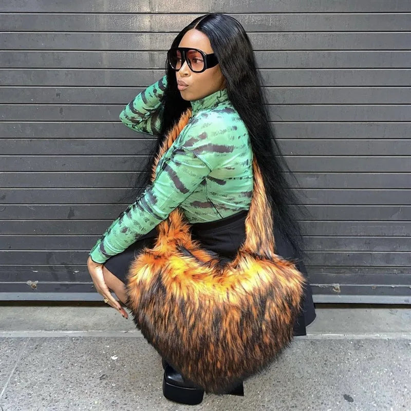 Fluffy Plush Heart Shaped Women bags